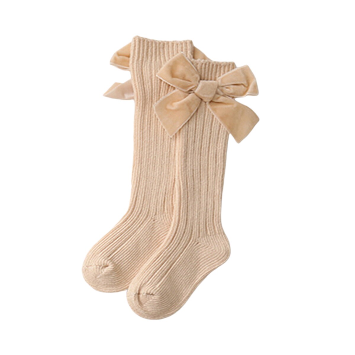 Baby Girl Knee High Socks Soft Cotton Autumn Winter Warm Rib Knitted Stockings Velvet Bow for Infants Toddlers Stocking 0-3Y: Beige / 0 to 1Y