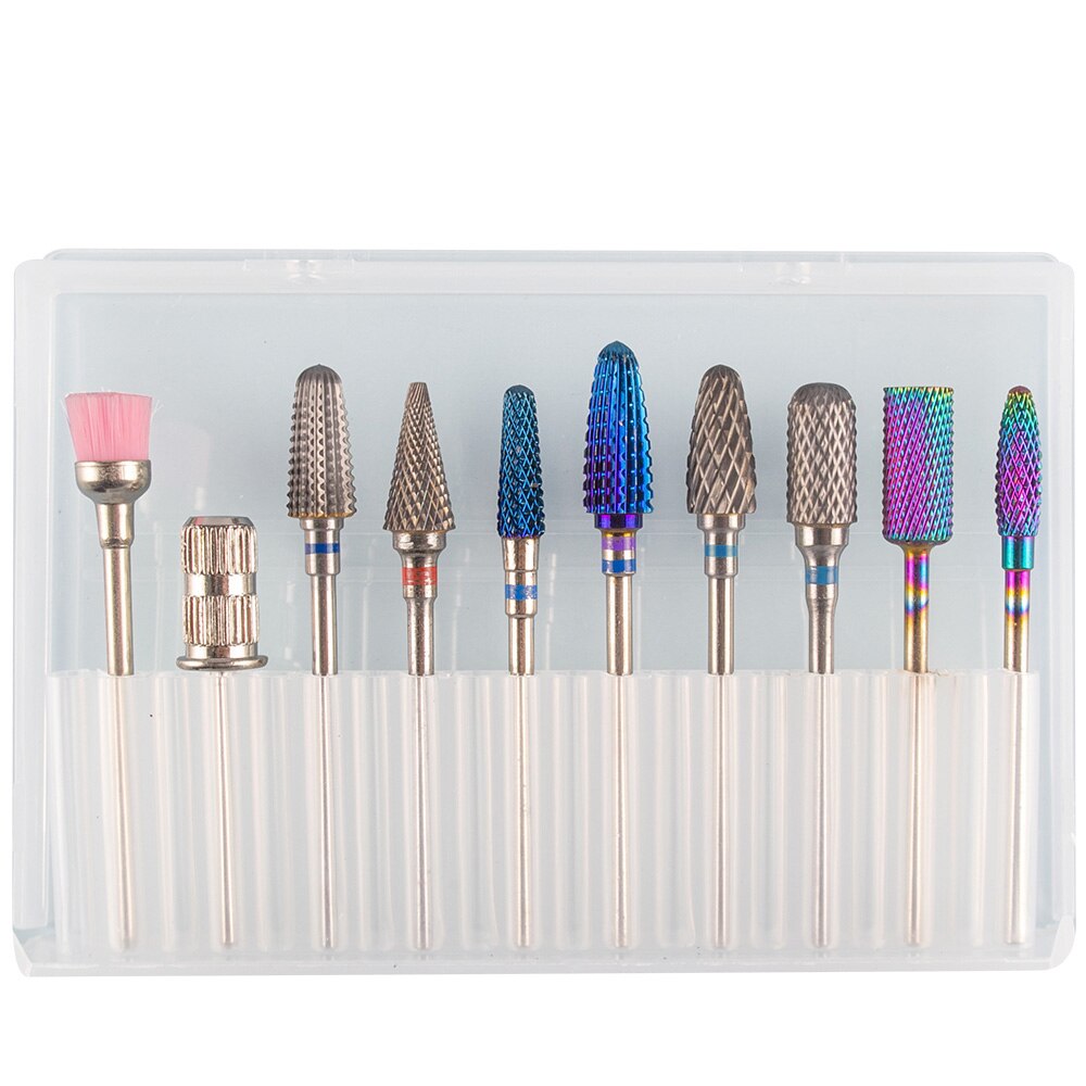 Juego de fresas para manicura, brocas para taladro eléctrico, máquina de manicura, cortadores para la eliminación de barniz de Gel, 10 Uds.: S10 PLUS-L