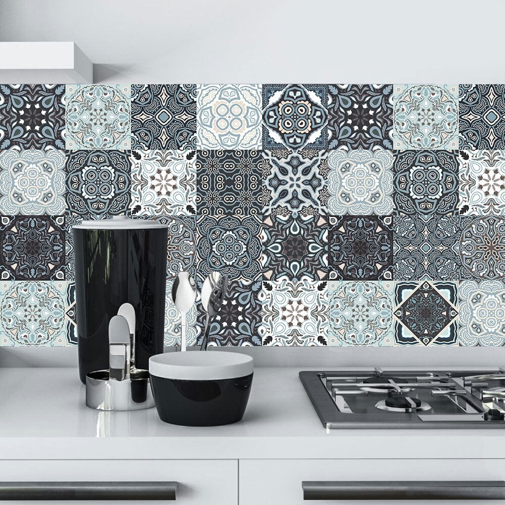 Retro Tiles Wall Stickers for Bathroom kitchen Tile Stickers Decor Adhesive Waterproof PVC Wall Stickers Kitchen Waist Line