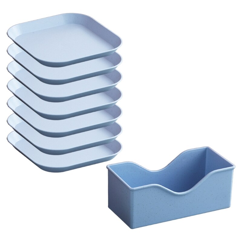 Q1FD 7Pcs Square Wheat Straw Plates Pasta Salad Bowls Lightweight Reusable Food Serving Party Snack Dinner Dishes Camping with: BL-SD