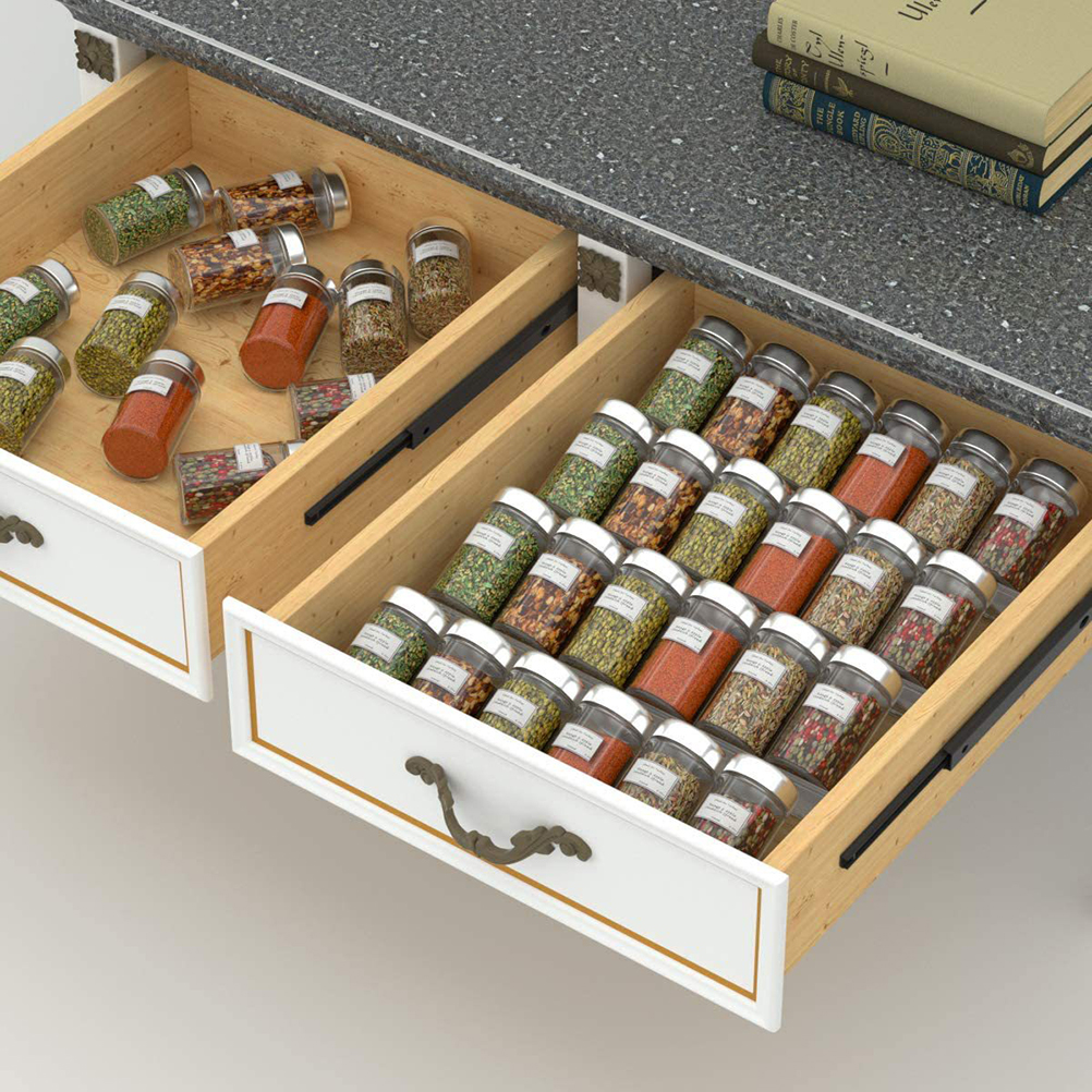 1 Set Expandable Spice Rack Organizer Acrylic Tiered Drawer Storage for Spice Bottles