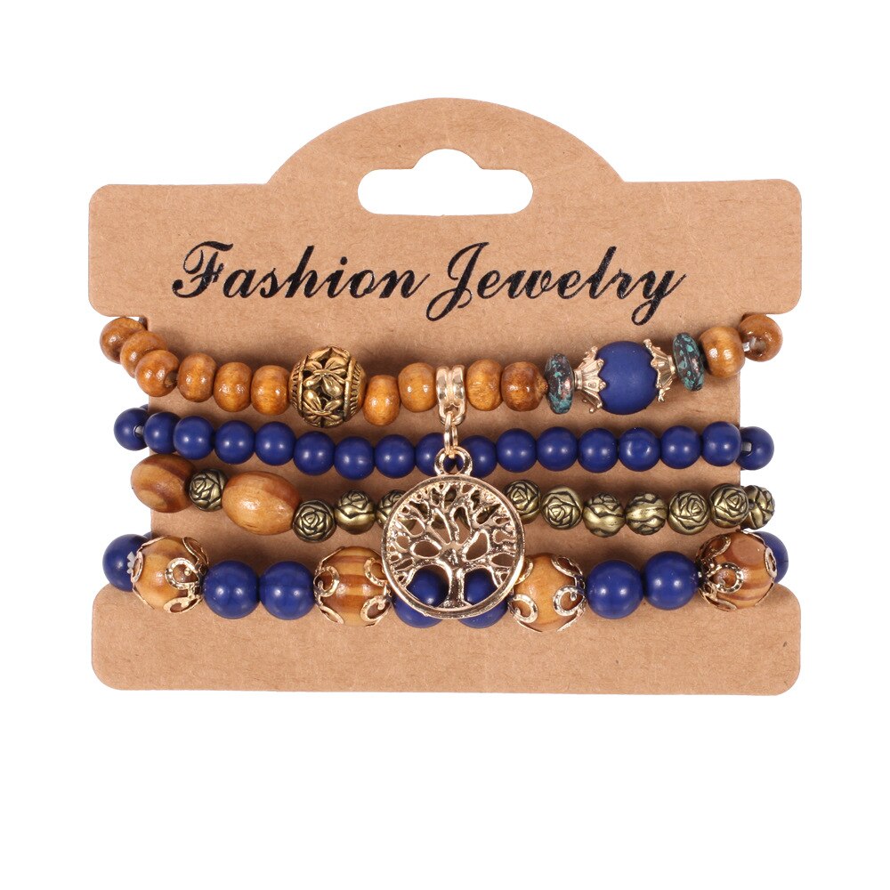 Conjunto de pulsera de cuentas bohemias hechas a mano para mujer, brazalete de cadena con cuentas coloridas de verano, accesorios de joyería Bohemia para niñas: Color oro puro