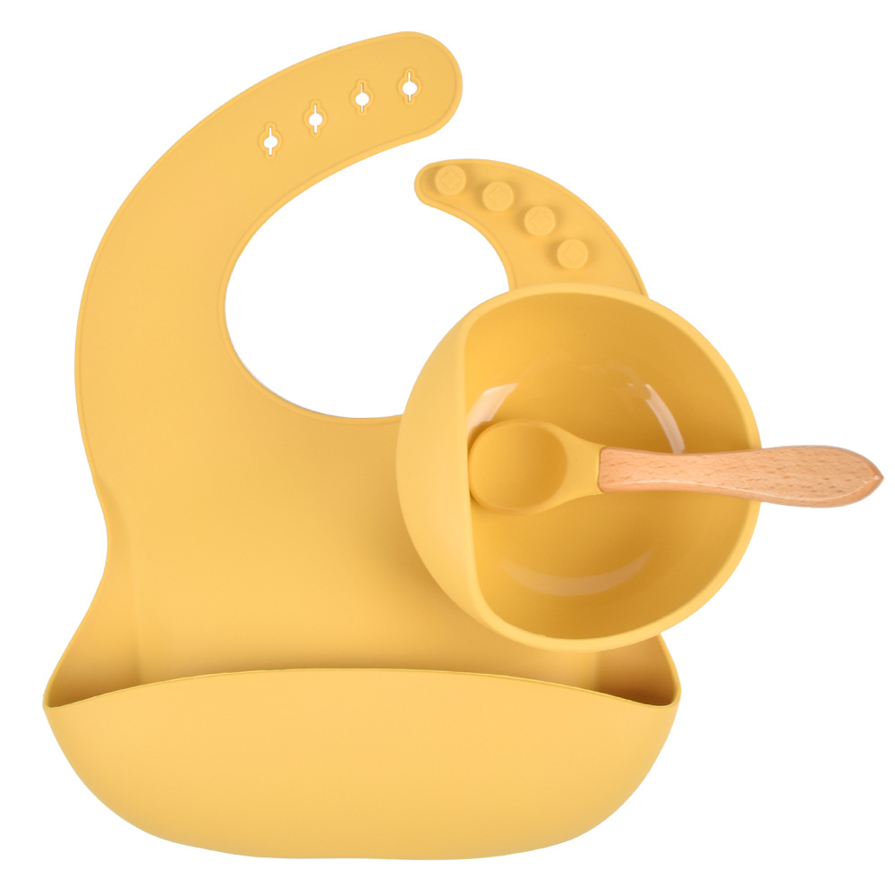 1set Silicone Bib Feeding Set Baby Bowl Tableware Waterproof Spoon Non-Slip BPA Free Silicone Portable Tableware for Children: Y28