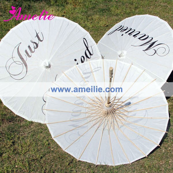 Paraguas de papel pintado Just Married, sombrilla de 84cm para fotografías de boda, decoración de boda, barato,