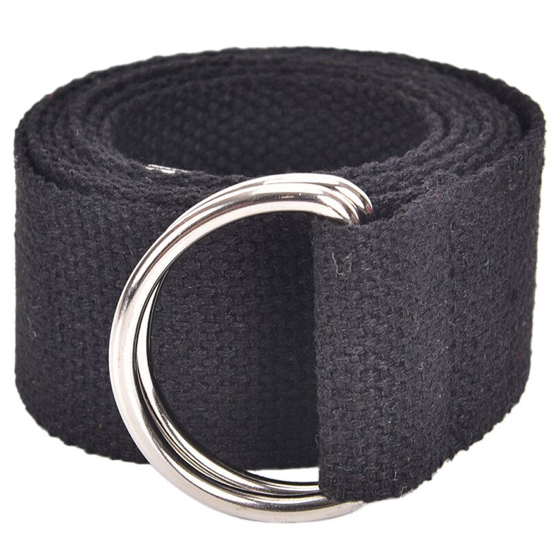 décontracté unisexe Nylon toile tissu ceinture sangle D anneau boucle ceinture couleur unie longue robe en tissu tricoté ceinture: black