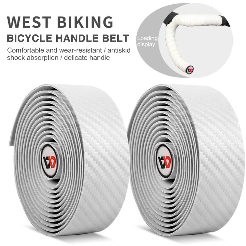 2 pièces vélo de route guidon sangle résistant à l'usure en cuir PU carbone impression barre de vélo poignées envelopper ensemble de ruban accessoires de vélo: white