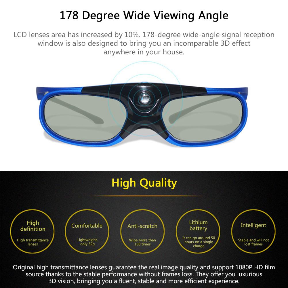 3 uds obturador activo 3D gafas DLP Link proyector específico 144HZ recargable LCD 3D gafas para BenQ Epson Hitachi proyector