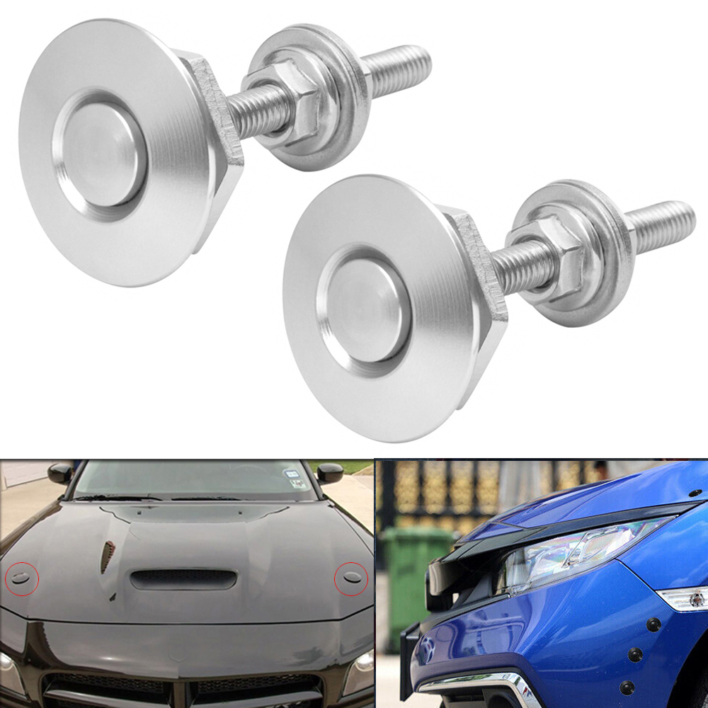 2pcs Universal Aluminum Silver Push Button Billet Quick Release Car Front Bumper Hood Pin Engine Bonnet Lock Latch Clip Body Kit