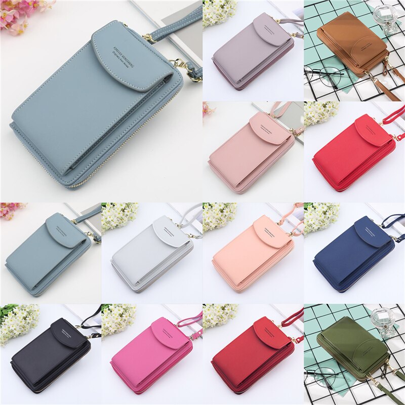 Women Crossbody Bags Solid Color Leather Shoulder Strap For Storage Phone Card Holders Purse Mini Bags For Ladies