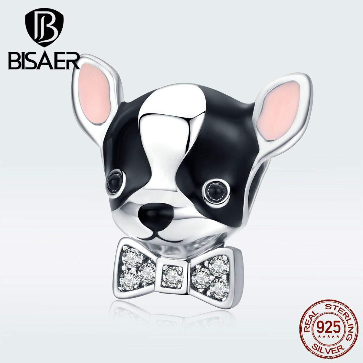 Dog Charms BISAER 925 Sterling Silver Black White Enamel Chihuahua Beads Charms fit for Bracelets Silver 925 Original Jewelry