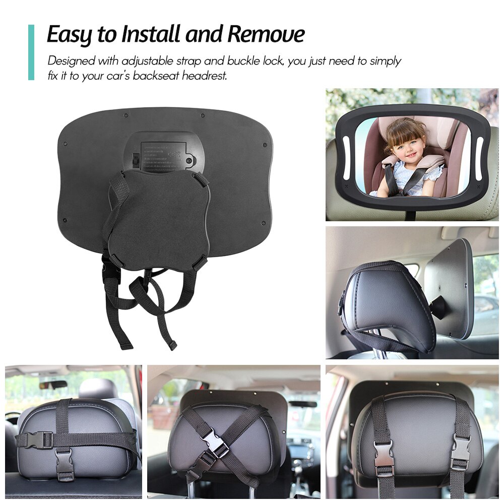 Baby Achterbank View Spiegel Baby Auto Spiegel Onbreekbaar Acryl 360 ° Draaibaar Achteruitkijkspiegel Baby Spiegel Met Afstandsbediening Led Licht