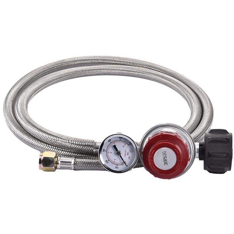 0~30 Psi Propane Regulator High Pressure Gas Regulator Adjustable Braided 3/8 Inch Flare Swivel Nut Hose Connector With Gauge