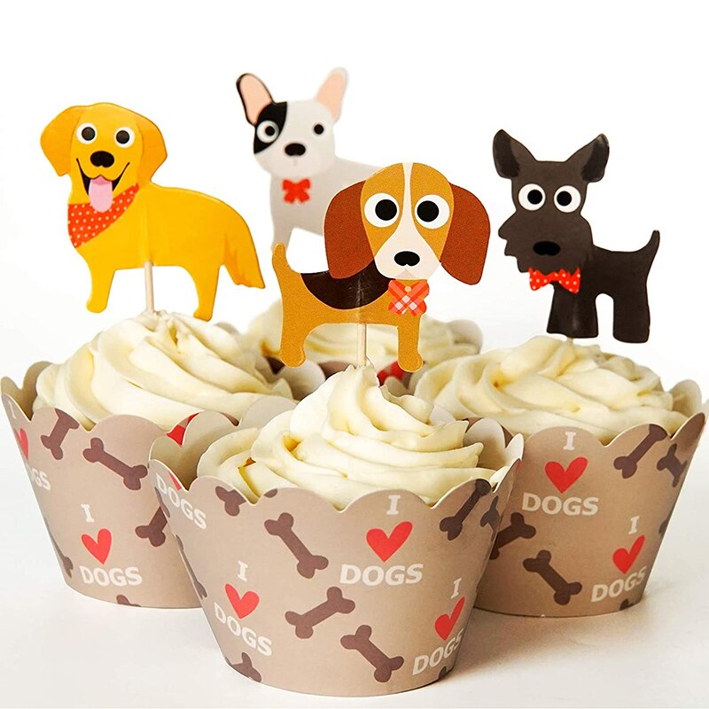24 honden cupcake toppers & wikkels babyshower verjaardagsfeestdecoraties feest cupcake toppers