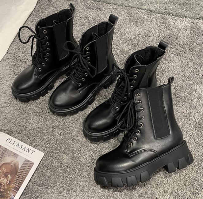 Botas Martin al tobillo de charol negro para mujer, botas con plataforma alta, antideslizantes, suela resistente al desgaste, botines para mujer