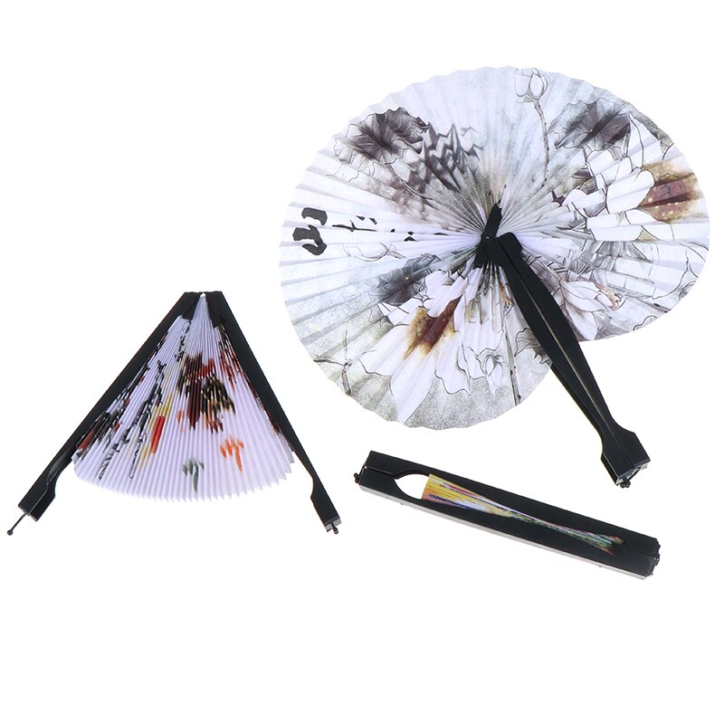 1 Stuk Opvouwbare Papier Fans Hand Gehouden Vouwen Fans Creatieve Retro Windmolen Kleine Ronde Papier Fan Chinese Stijl Hand Ventilator bruiloft