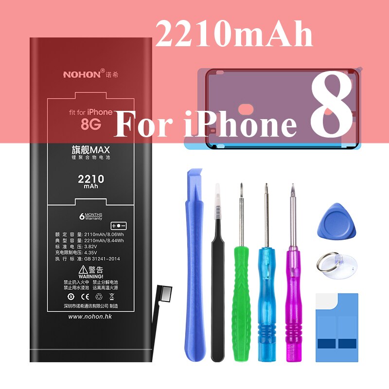 Nohon Battery For Apple iPhone 6s 6 7 8 Plus SE X Xr Xs Max 6sPlus 6sP 6P 7P 7Plus 8P iPhoneSE 1624mAh-3650mAh Batteries +Tools