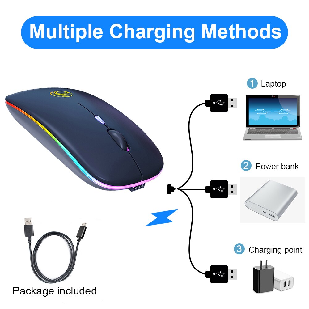 Mouse Wireless Mouse Computer Mouse Bluetooth 5.1 USB 2.4 Rechargeable Mause Silent Mause for Laptop RGB Ergonomic Mice Wireless