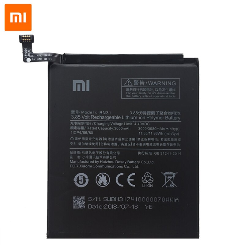 Xiao mi originele Vervanging Batterijen BN31 VOOR xiao Mi mi 5X mi 5X RODE mi note 5A Pro mi A1 rode mi Y1 LITE S2 TELEFOON Batterij 3000 mah