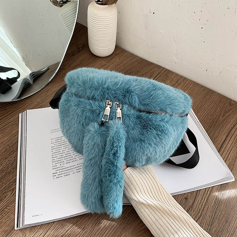 Trendige gürteltasche für damen, winter-samt-brusttasche, einfarbige schultertasche, bauchtasche, damen-outdoor-sportgürtel: Blaue hüfttasche