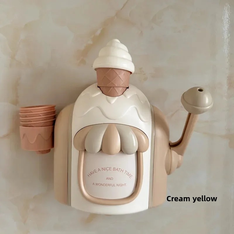 Child Bathroom Shower Bubble Machine Bath Cartoon Ice Cream Machine Manual Bubbles Manufacturing Machine: WHITE