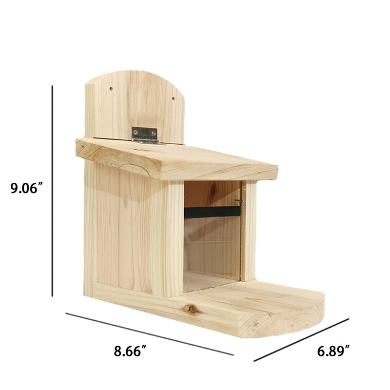 D0AD Wooden Squirrel Feeder Box with Lid Natural Wood Squirrels Feeding House Durable Weatherproof Feed Station for Garden
