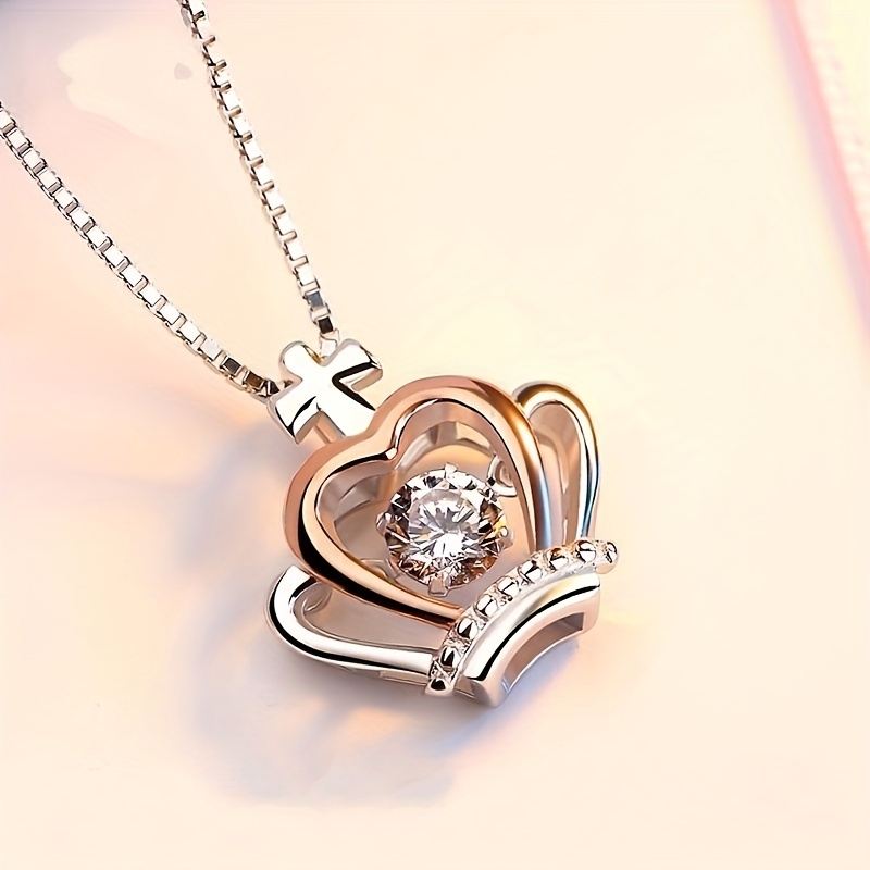 Fashionable Zircon Crown Pendant Necklace Meaningful Message Card Box Decoration Birthday for Granddaughter