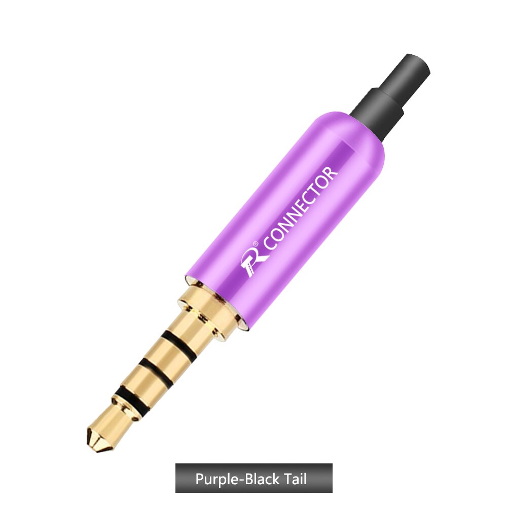 10pcs/lot Aluminum Tube 3.5mm 4 Poles Stereo Connector with Tails Gold Plated Male Plug Audio Jack 3.5mm R Connector: Purple-Black Tail