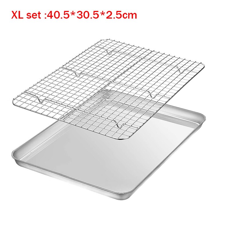 Stainless Steel Baking Tray With Removable Cooling Rack Set Non-stick Chip Basket Baking Grill Mesh BBQ Kitchen Tool Oil Drainer: XL set