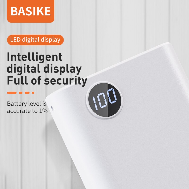 Mini powerbank basike pf23p 10000mah, bateria recarregável portátil, bateria branca, bateria externa para xiaomi, huawei, iphone