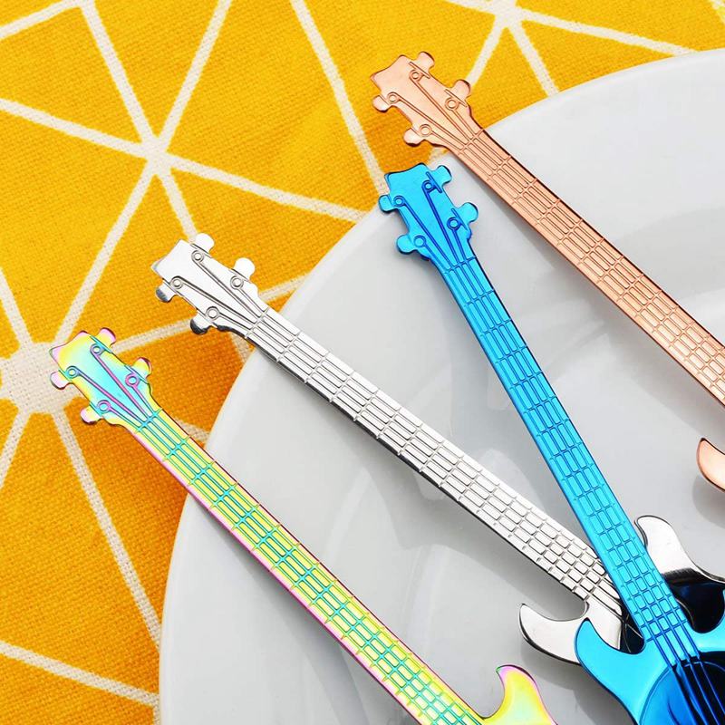 4pcs Stainless Steel Guitar Shaped Love Coffee Spoon Teaspoon Children Spoon Beautiful 7 Colors Coffee Tea Use