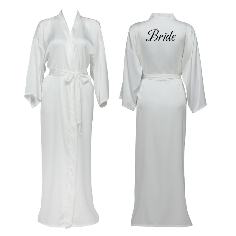 Malva-Bata larga de satén de gasa para dama de honor, ropa de manga larga, personalizada, para novia y boda: white bride