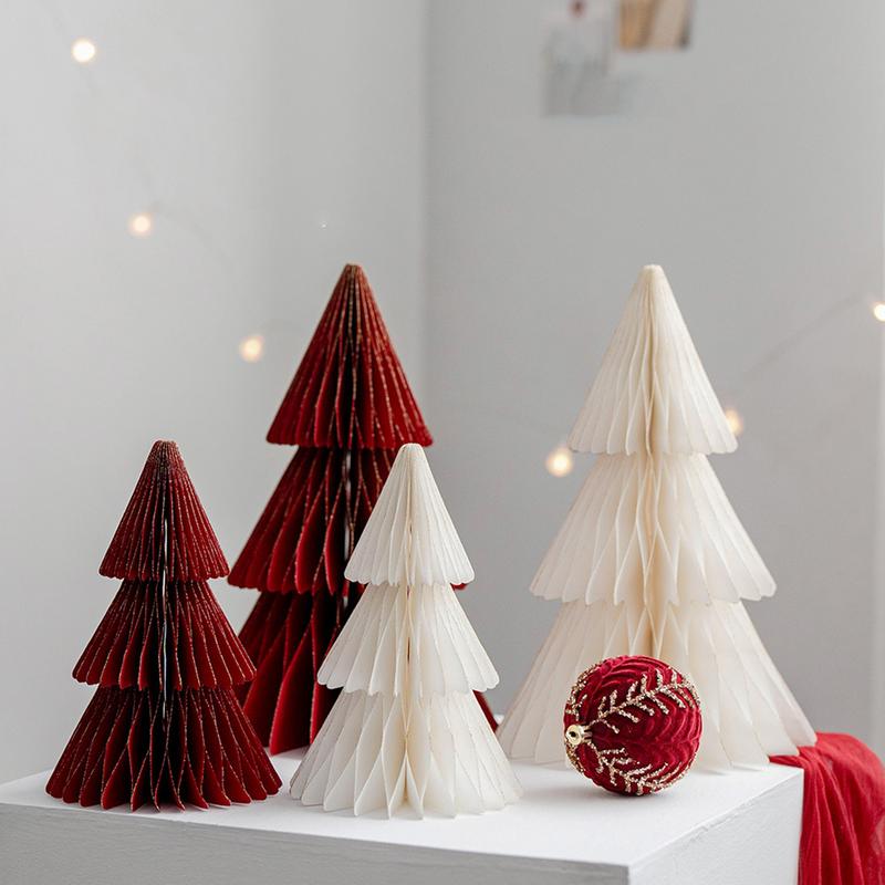 Albero Di Natale Di Carta Pieghevole 3D, Decorazione Geometrica Con Effetto Neve, Stile Nordico, Due Misure (20 Cm E 30 Cm), Perfetto Per Tavoli E Scaffali
