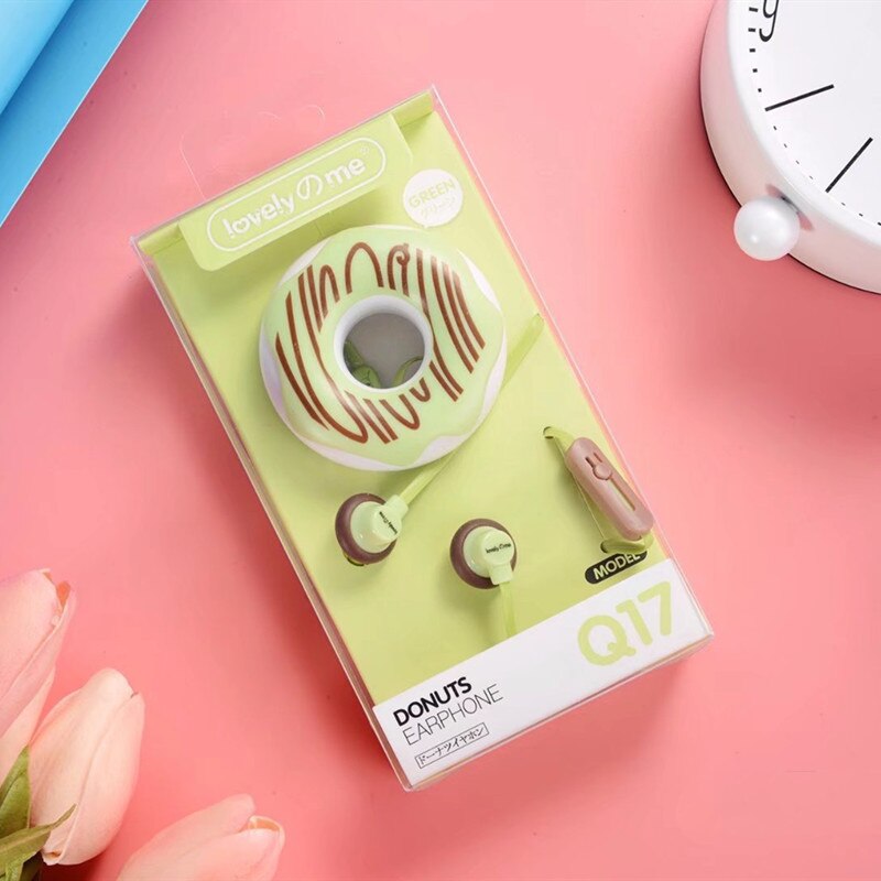 Cute Donuts Macaron Earphone 3.5mm In-ear Stereo Wired Earbuds with Mic Earphone Case for Kids Girls MP3 for IPhone Xiaomi: Yellow with pacakge