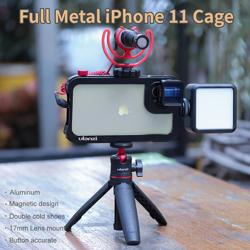 Ulanzi vlog metallveskebur til iphone 11 videoopptak vloggingveske med 17mm gjenger 1/4 skruer