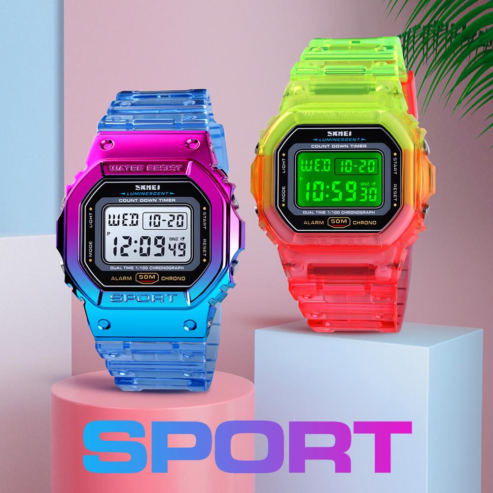 Zoete Kleur Skmei Outdoor Sport Horloge Dubbele Tijd Countdown Chrono Waterdicht Klok Reloj Hombre