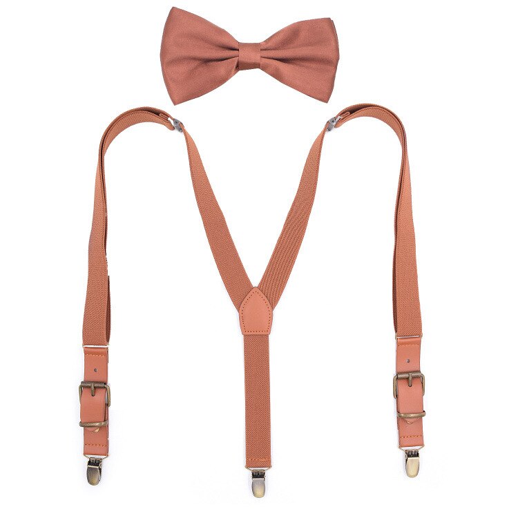 Ensemble de bretelles en cuir PU unisexe, Vintage, avec nœud papillon, ajustable, accessoires pour pantalons: brown