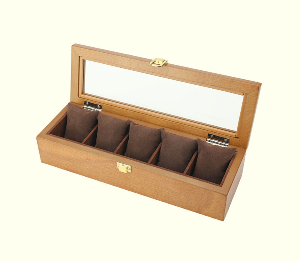 YA 5 Slots Houten Horloge Dozen Case Europese Koffie Horloge Organizer Mechanische Horloge Houten Sieraden Display Houder