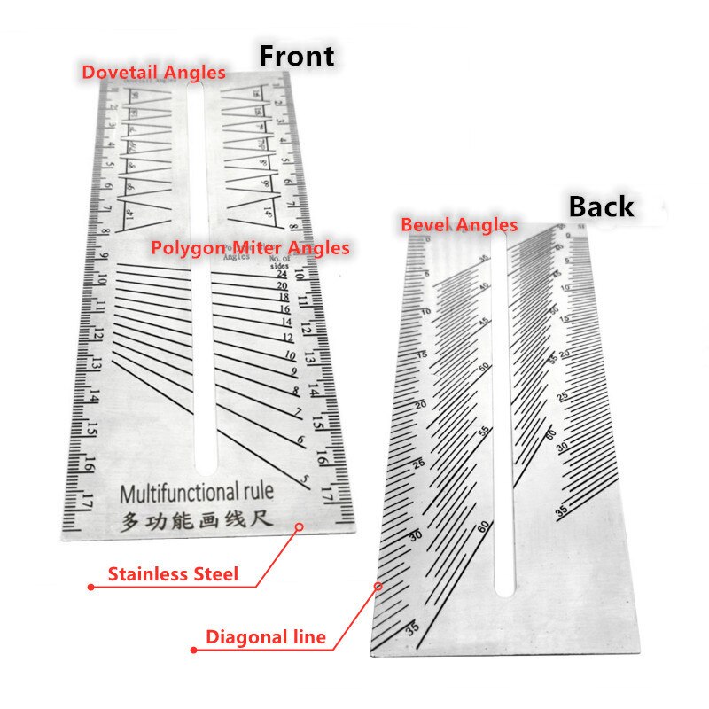 Multi Miter Angle Ruler Woodworking Scriber Dovetail Marking Jig Marking Gauge Stainless Polygon Bevel Angles Marking T-Ruler