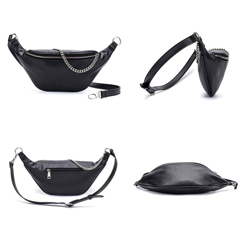 REPRCLA Fanny Pack Waist Bag PU Leather Belt Chest Bag with Chain Women Shoulder Bags