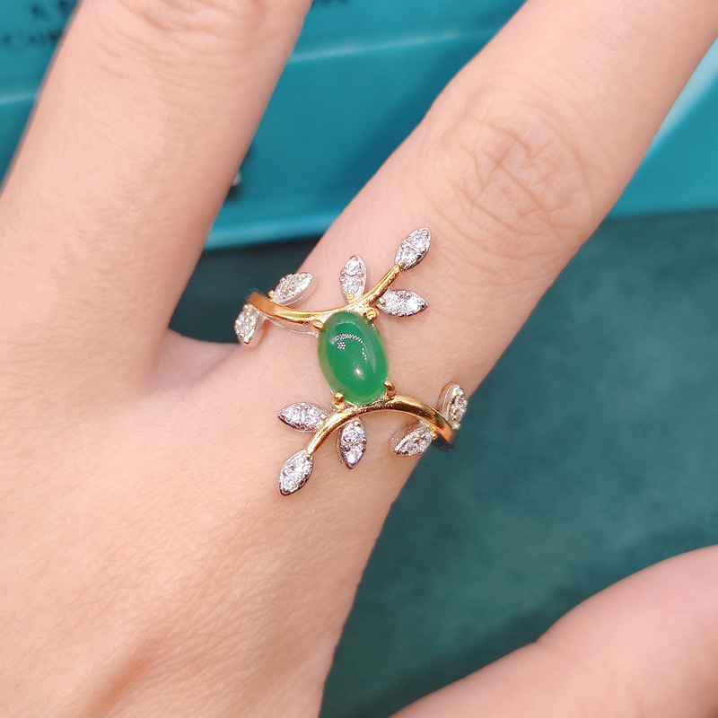 Conjunto de joyería de rama de olivo de cristal Vintage para mujer, aretes colgantes de boda de Color dorado, collar, anillo, joyería de tendencia