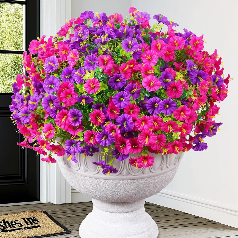 12 st konstgjorda blommor morgongloria - utomhusdekor, färgglad prästkrageplanter - ytterdörr, veranda, uteplats, fönsterlåda - heminredning