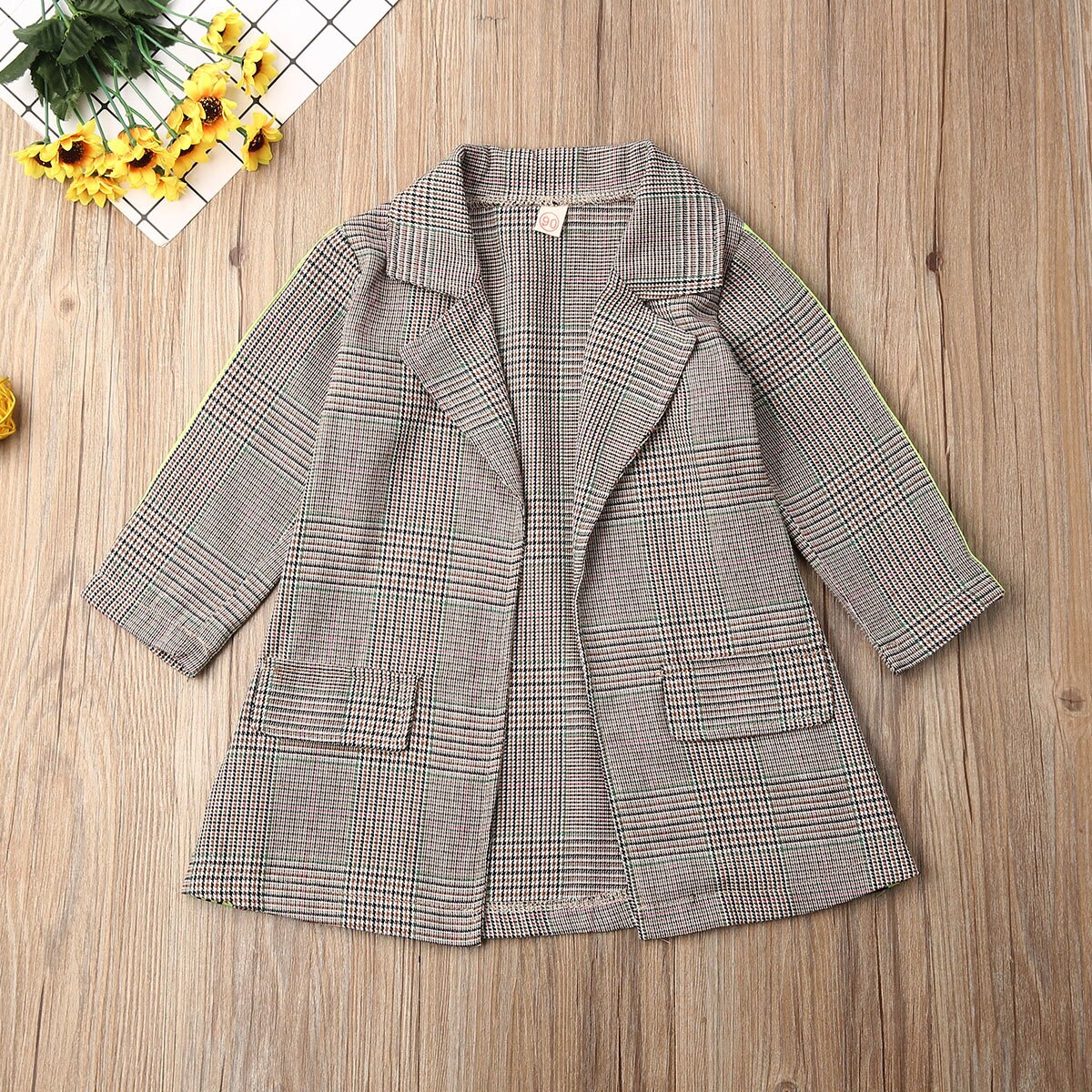 Peuter Kid Baby Meisje Jas Winter Herfst Kleding Belted Plaid Jasje Formele Outfit 0-5Y