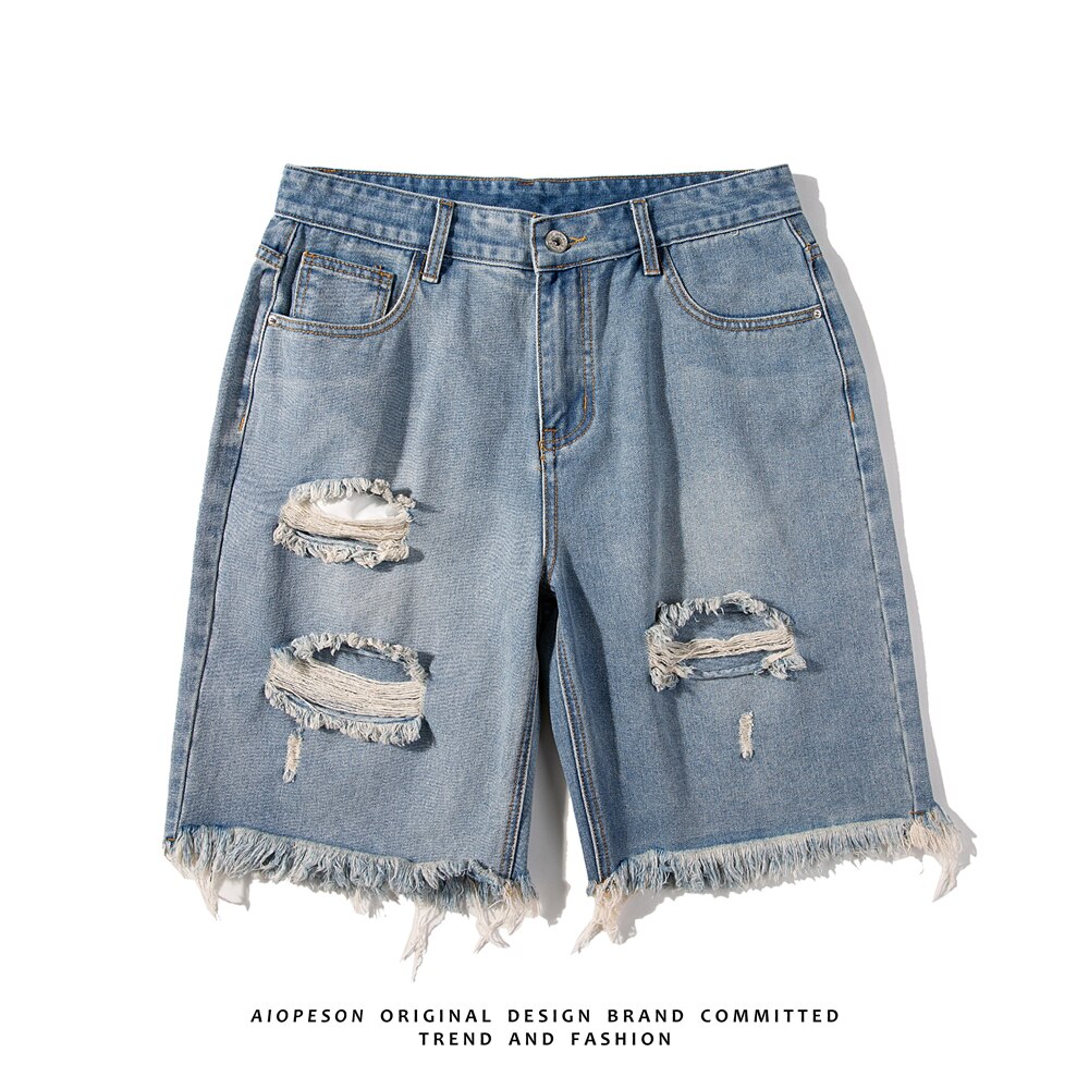 AIOPESON Original Ripped Denim Shorts Men's Women's Retro Street Trend Shorts Men's Pants