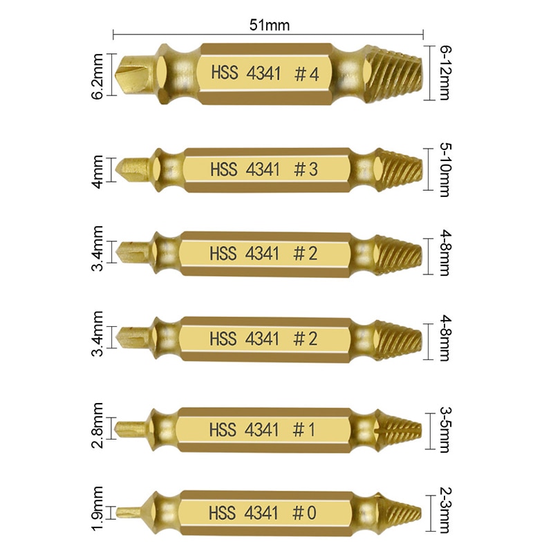 6 in 1 Screw Remover Damaged Screwdriver Set Broken Bolt Screw Remover Screw Deburrer