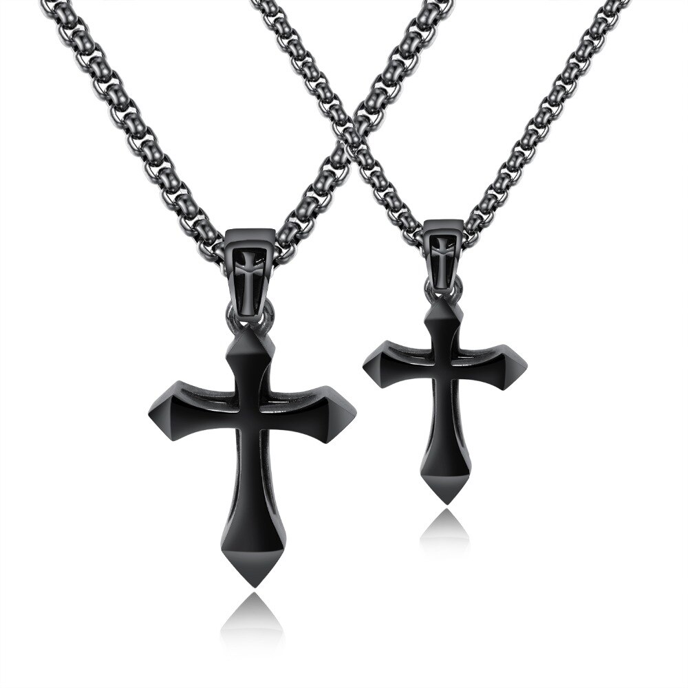 Fate Love Eenvoudige Mannen Cross Christian Kettingen Rvs Box Chain Mode-sieraden Zwart Goud Zilver Kleur