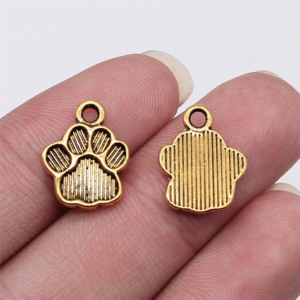 WYSIWYG-Colgante para collar y pulsera, 20 Uds., 15x12mm, 2 colores, con huella de perro: Chapado en oro antiguo