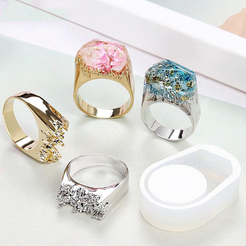 Anel Fazer Jóias Molde de Silicone Transparente Secas Flor Resina Artesanato Decorativo DIY Anel Fazendo Resina Epóxi Molde de Silicone