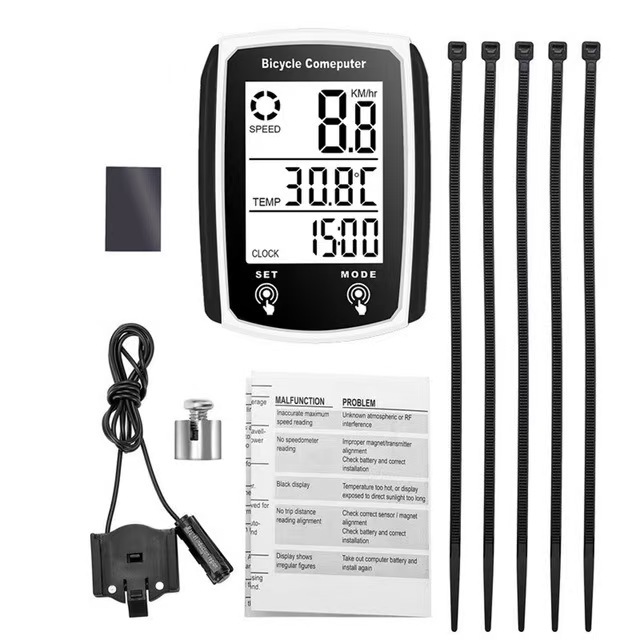 Bedrade fietscomputer met led-digitale snelheidsmeter, kilometerteller, touchscreen, waterdicht, met achtergrondverlichting: Wit