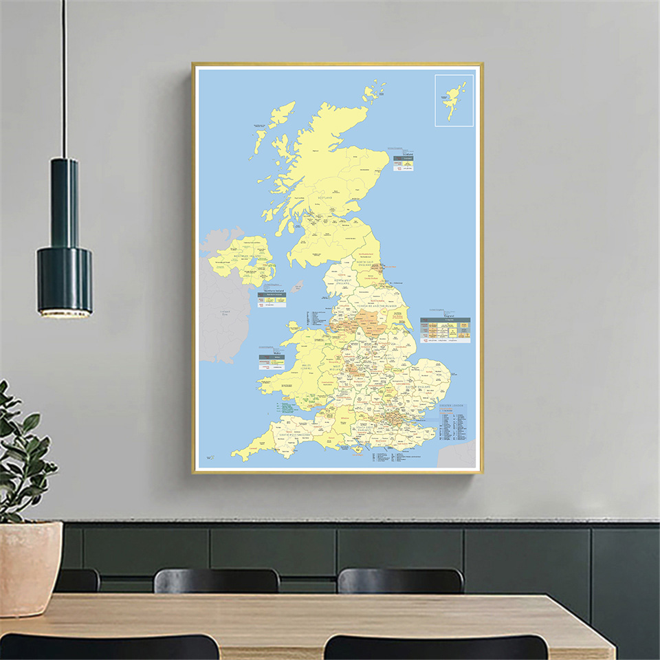 59*84cm The United Kingdom Political Distribution Map Wall Art Poster Canvas Painting Living Room Home Decor School Supplies
