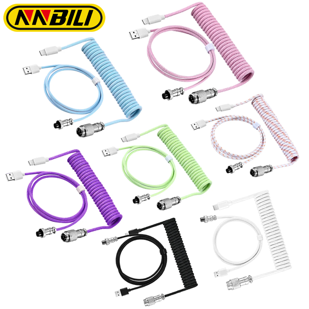 NNBILI Custom Type C Mechanical Keyboard Coiled Cable USB Mechanical Keyboard Spring Wire Desktop Computer Aviation Connecto